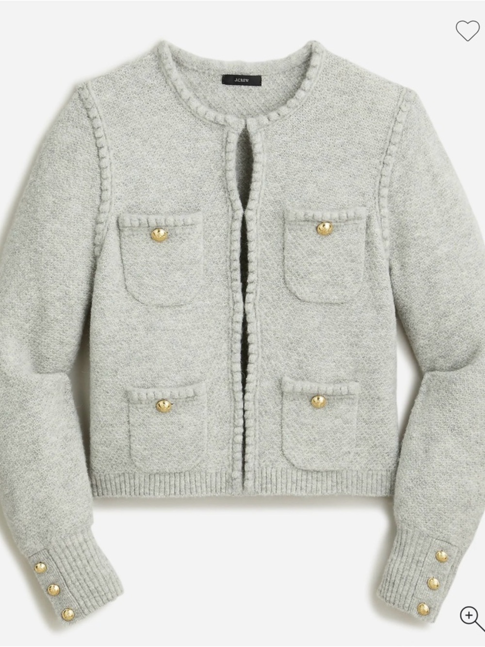 J.Crew Heather Gray Cropped Pocket Cardigan with Gold Buttons